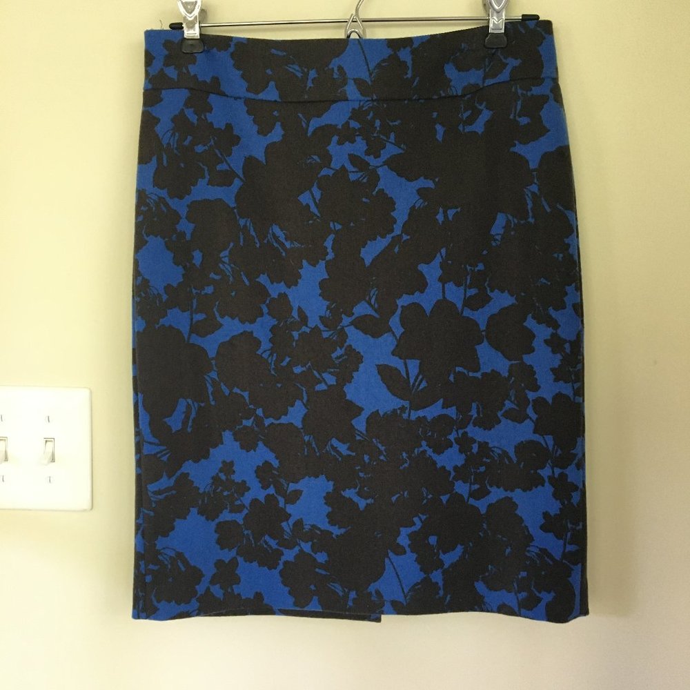 Talbots Wool Floral Pattern Pencil Skirt, Cobalt Blue/Black, Size 4P